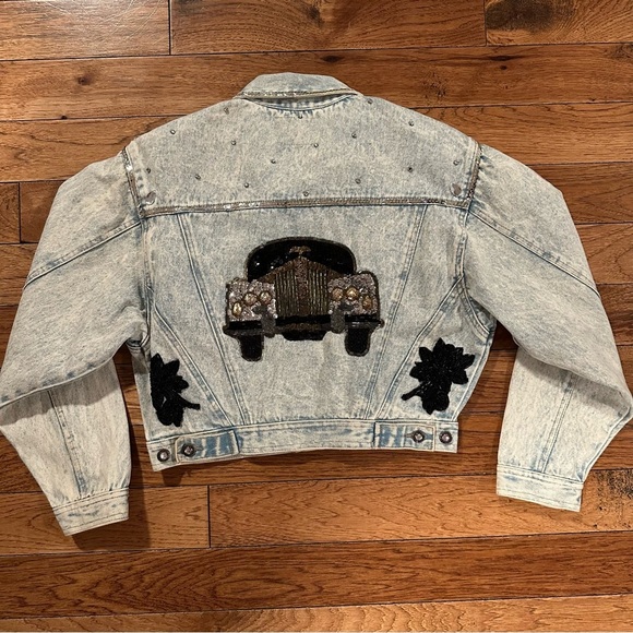 Vintage 1980s Hand Beaded and Embellished Extra Blues Jean Jacket Size M - Picture 13 of 16